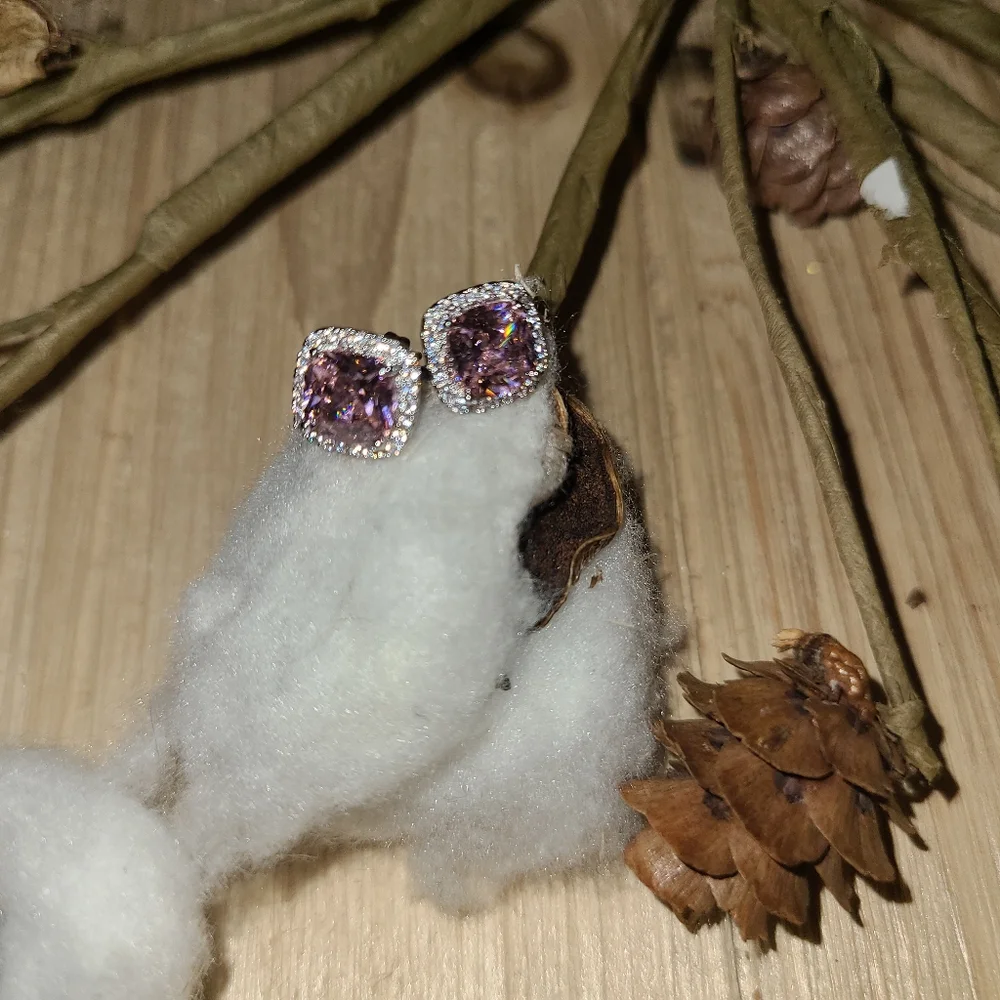 BREATHTAKING!!! BARBIE PINK  Halo Cut CZ stud earrings - Picture 4 of 9